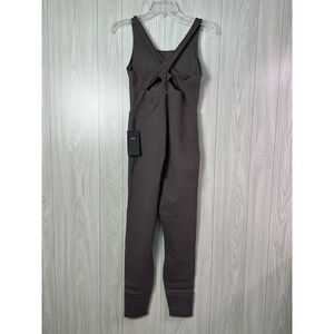 Fabletics PowerHold Define Jumpsuit Taupe Slate Crisscross Back Womens M